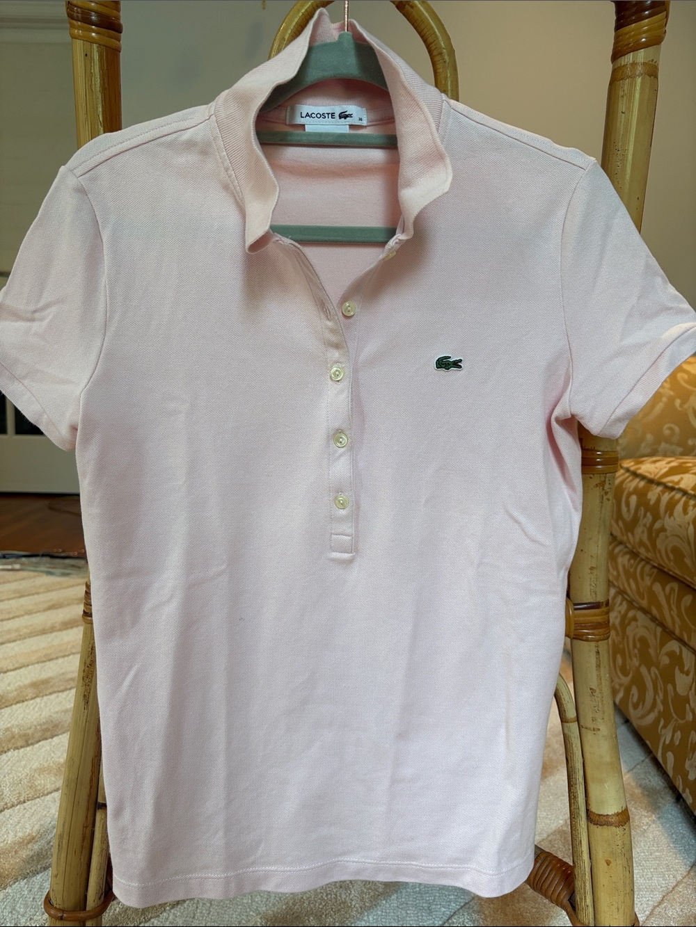 Lacoste Light Pink Women’s Polo with Green Crocodile